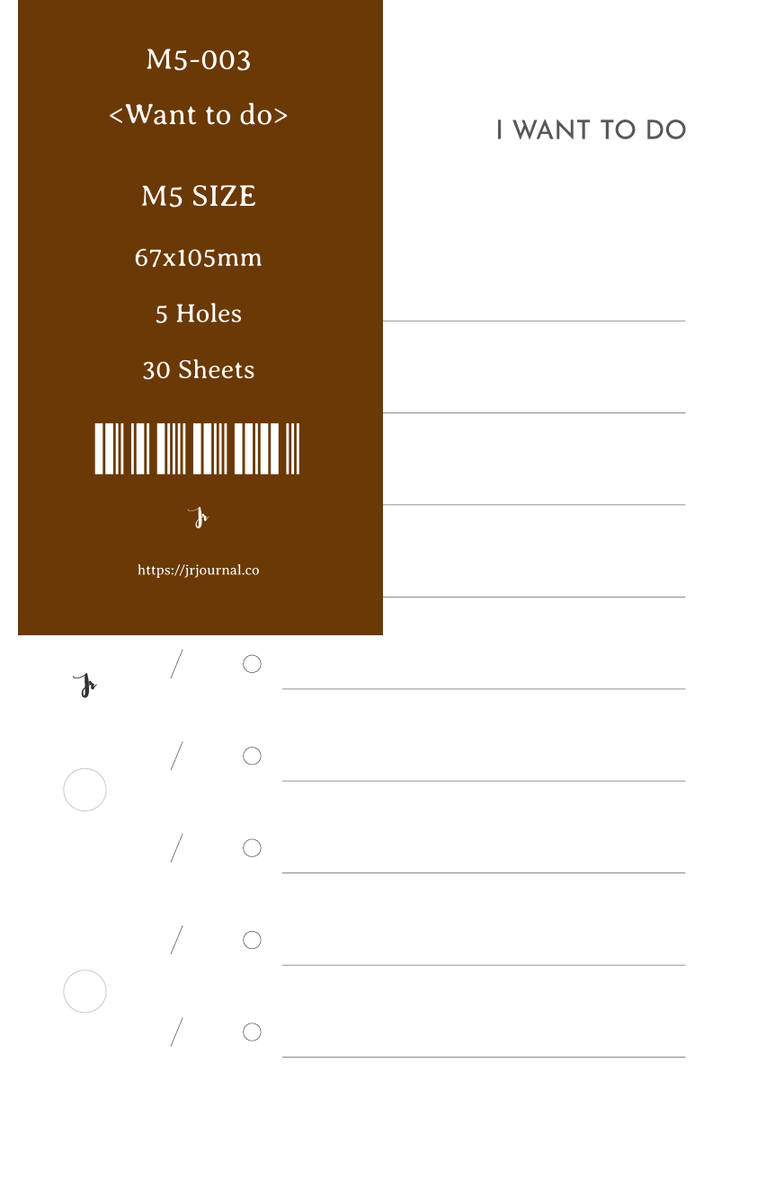 M5 Mini5 / Binder Paper Refill / 30 Sheets / 3 Designs