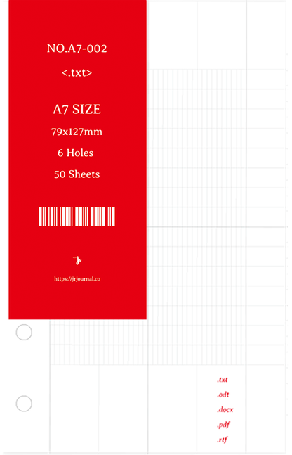 A7 Pocket / Binder Paper Refill / 50 Sheets / 5 Designs