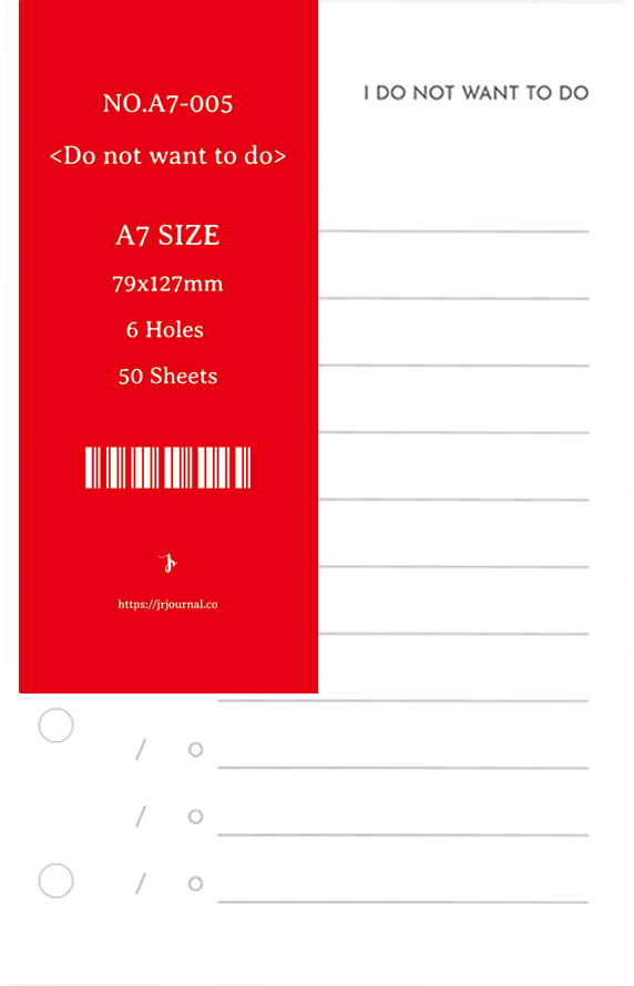 A7 Pocket / Binder Paper Refill / 50 Sheets / 5 Designs