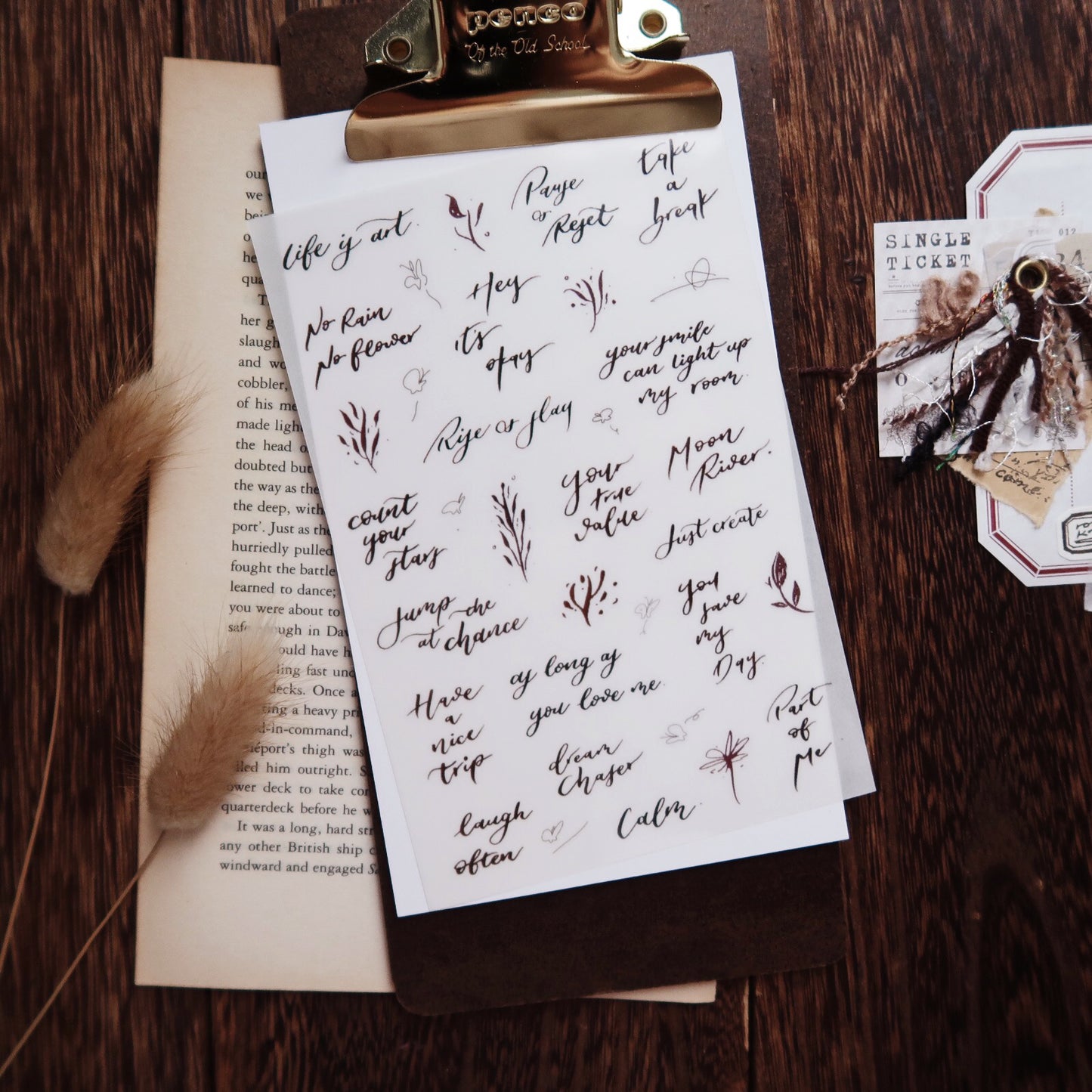 Transfer Rub on Stickers / Dip Pen Handwriting / 2pcs