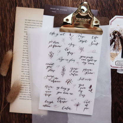 Transfer Rub on Stickers / Dip Pen Handwriting / 2pcs