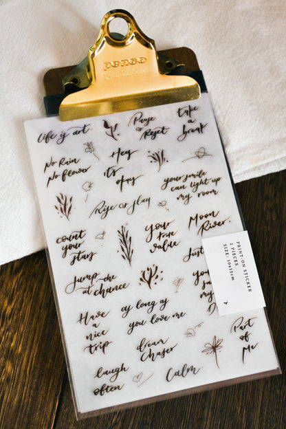 Transfer Rub on Stickers / Dip Pen Handwriting / 2pcs